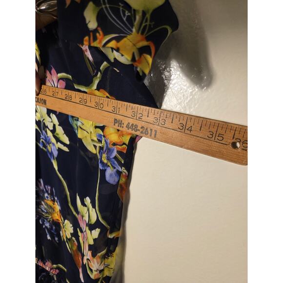 Carmen XL Marc Valvo Kimono Tied Topper Black Floral Hummingbird Fringed Boho - Picture 7 of 9